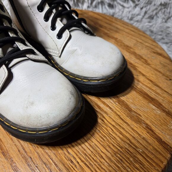 Dr Doc Martens Youth Size 13 White Leather Lace Up Side Zip Combat Boots - Picture 13 of 13